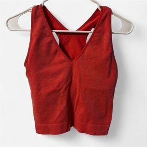 Red Ribbed V-Neck Crop Top